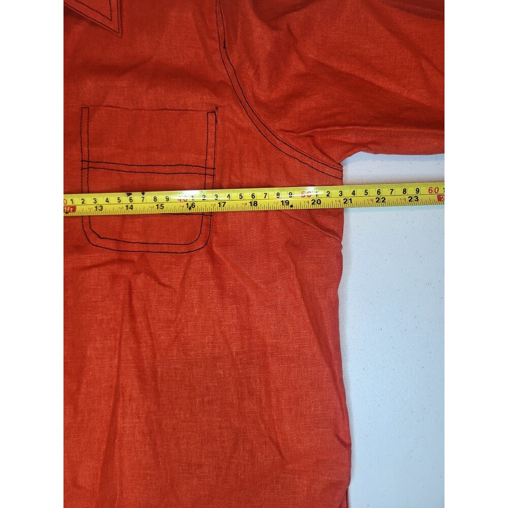 Selene Sport Linen Blend Button Up Orange Top Womens M Contrast Stitch| Relaxed - Picture 11 of 11